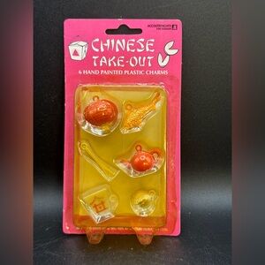 2003 Accoutrements Chinese Takeout Hand Painted Plastic Charms, Collectible Y2K